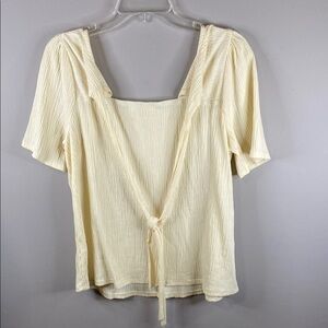Ces femmeCream Smocked Blouse with Tie Front